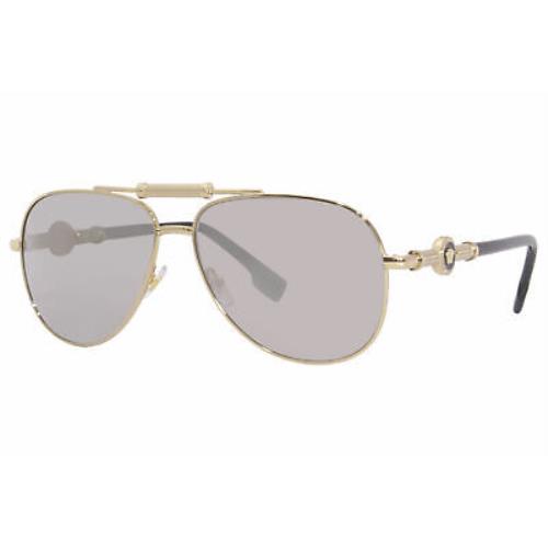 Versace 2236 1252/6G Sunglasses Men`s Gold Medusa Logo/grey-silver Mirror 59mm - Frame: Gold, Lens: Gray