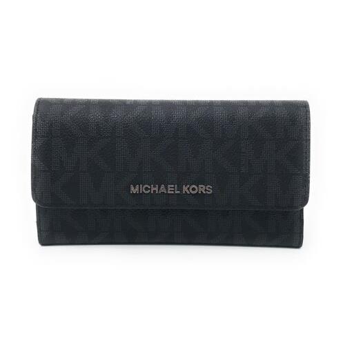 Michael Kors Jet Set Travel Large Trifold Signature Pvc Wallet Black
