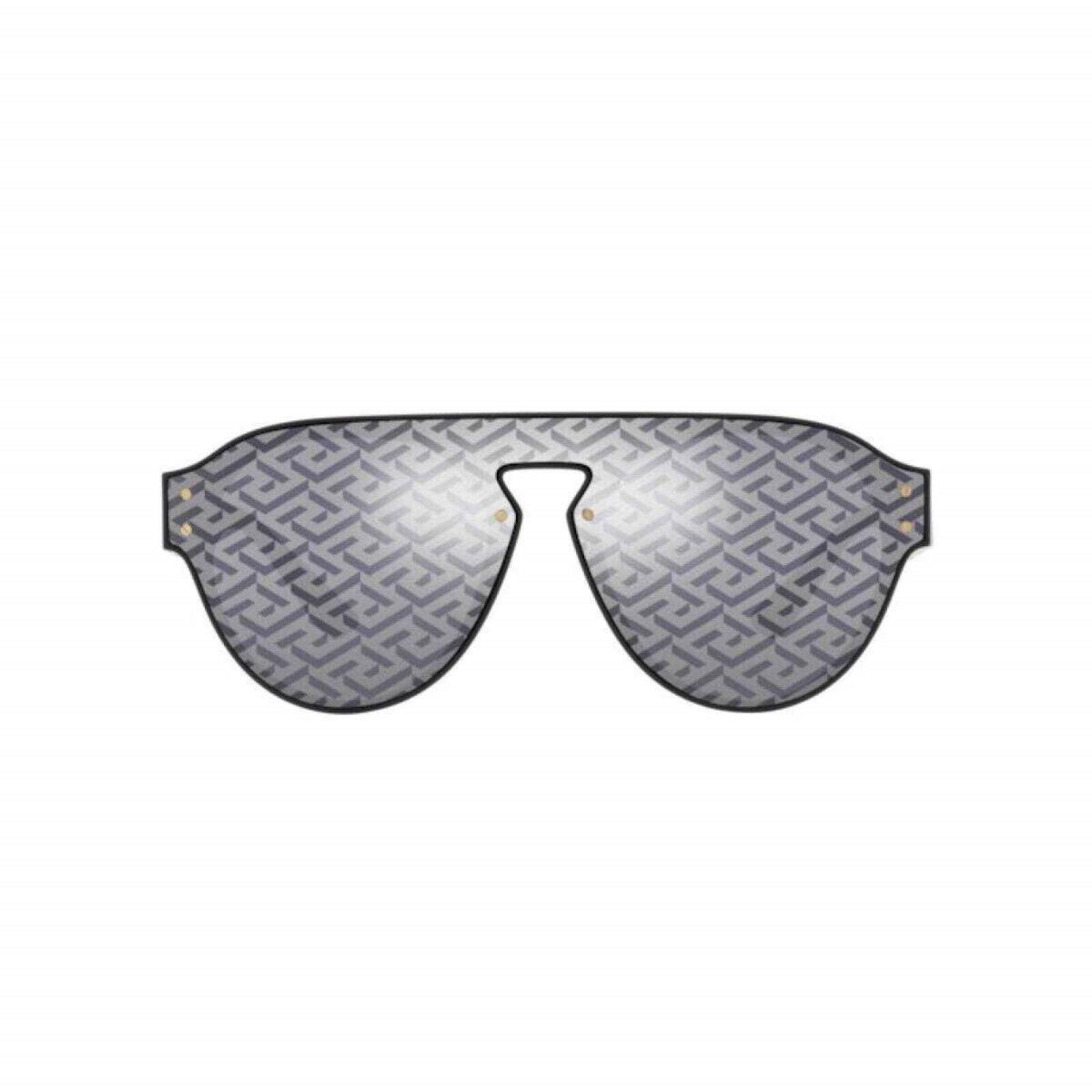 Versace VE4420 Black Light Grey Monogram Silver Mirror Sunglasses