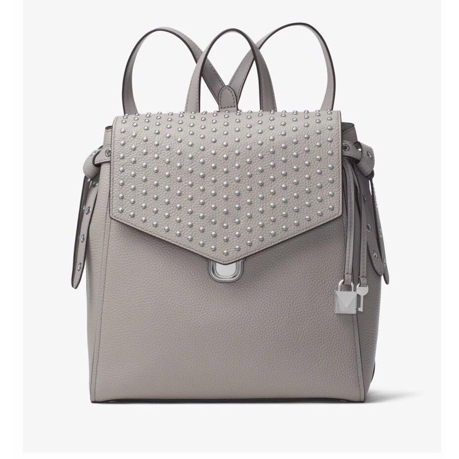 Michael Kors Bristol Medium Studded Leather Backpack Pearl Grey