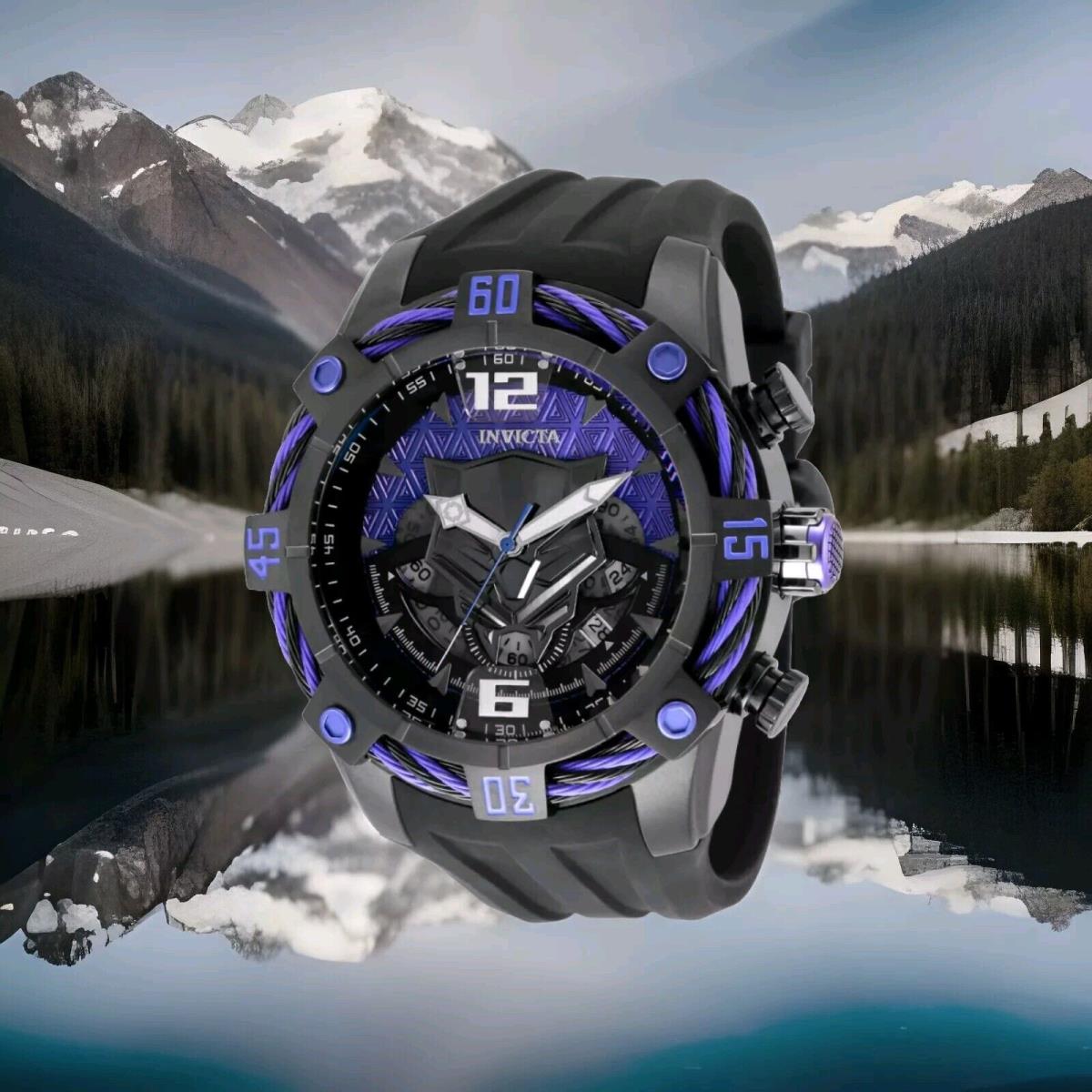 Invicta Marvel Black Panther Men`s 52mm Limited Edition Chronograph Watch 35121 - Dial: Purple, Multicolor, Gray, Black, Band: Black, Bezel: Purple, Black