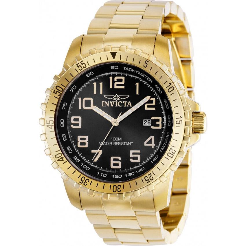 Invicta Men`s Specialty Watch 45.5MM Case Stainless Steel Gold Tone Black Dial