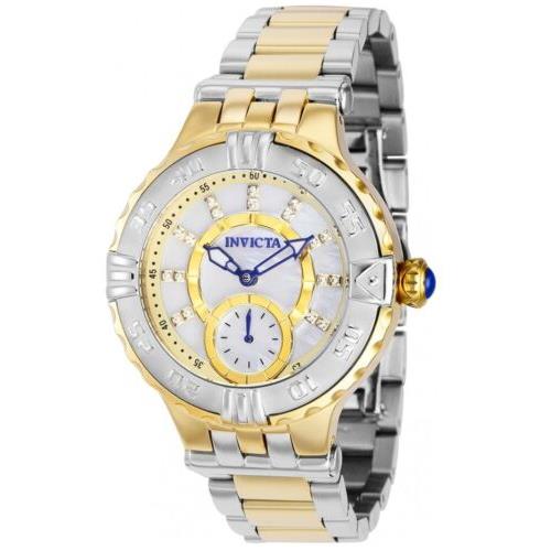 Invicta Subaqua Lux Women`s 38mm .076 Ctw Diamonds Mop Dial Watch 38400 - Dial: Gold, Band: Gold, Bezel: Silver