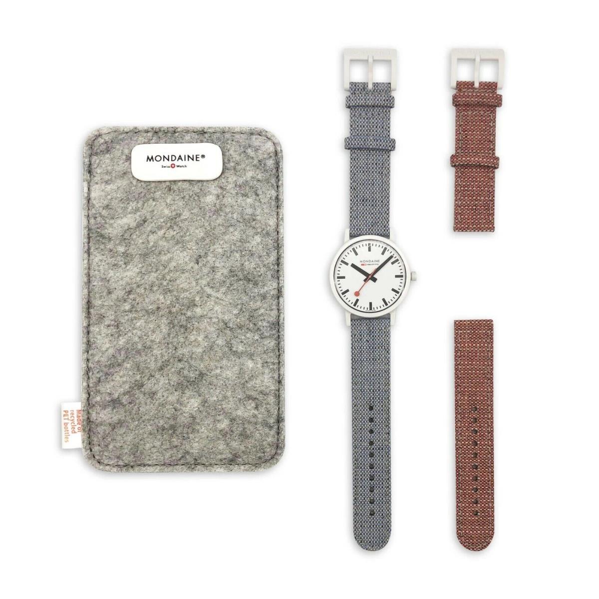 Mondaine MS1.41110.LD.SET1 Unisex Large White Case Watch with 2 Textile Straps
