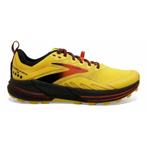 Men`s Brooks Cascadia 16 Yellow Red Trail Running Shoes Sizes 8-13