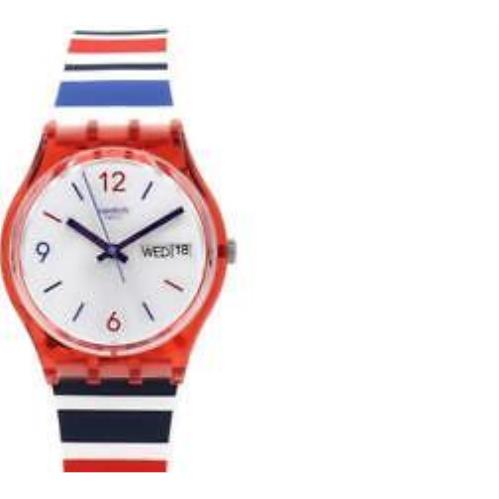 Swiss Swatch Essentials Sea Barcode Silicone Day-date Watch 34mm GR712