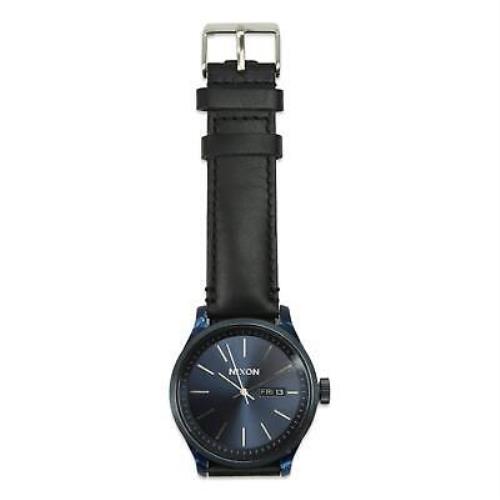 Nixon Mens Sentry Luxe Leather Watch Black Blue One Size
