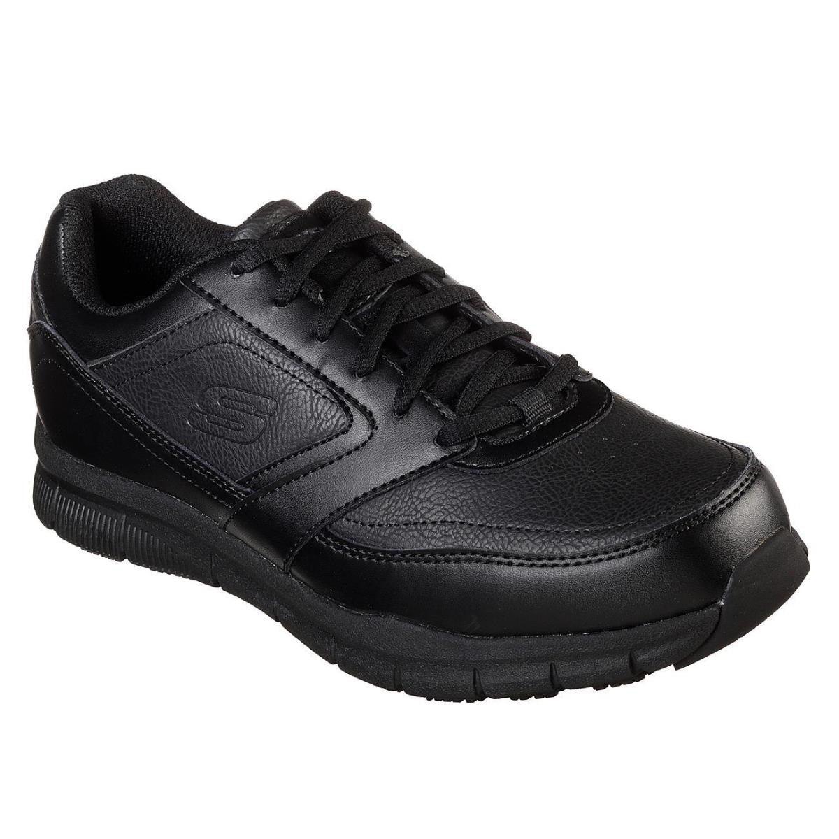 Skechers Wide Fit Black Shoes Memory Foam Work Men Slip Resistant EH Safe 77156