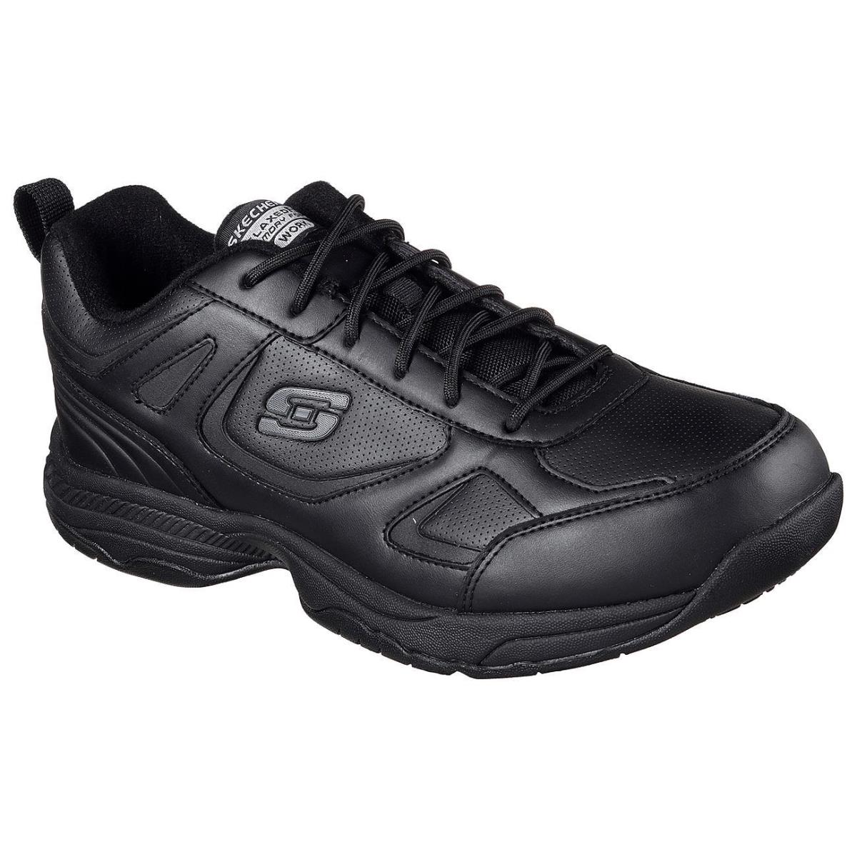 Skechers Wide Fit Black Shoe Memory Foam Work Men`s Comfort Slip Resistant 77111