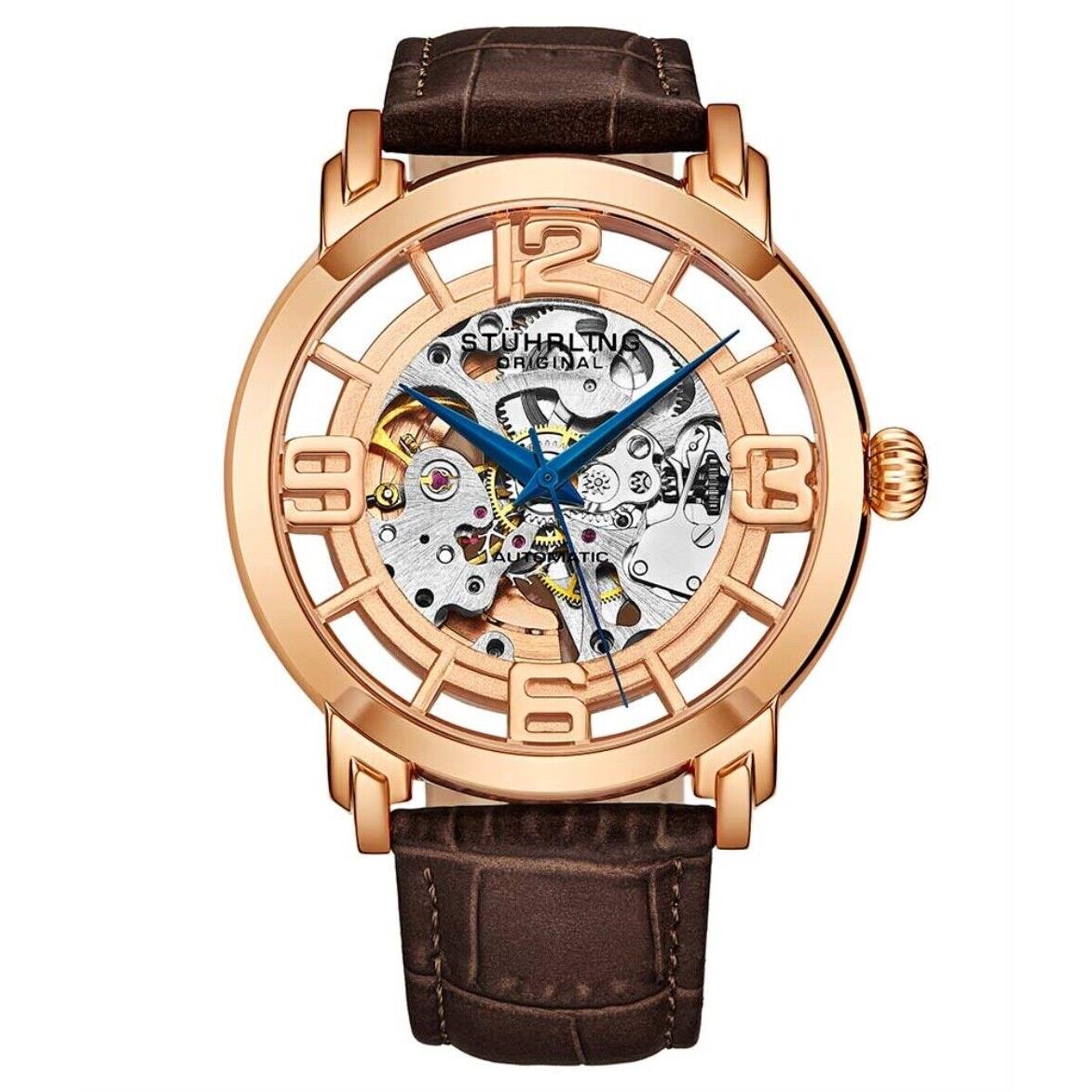 Stuhrling 3964L 2 Automatic Skeleton Brown Leather Strap Mens Watch