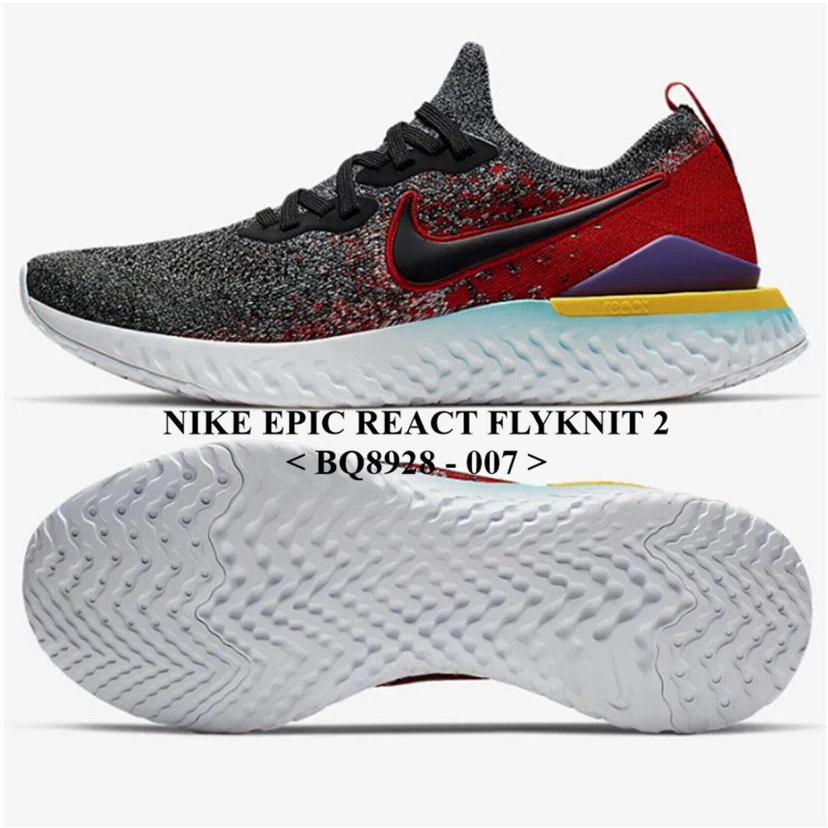 Nike Epic React Flyknit 2 BQ8928 - 007 Men`s Running/casual Shoes. NO Lid - Dark Grey/Red/Black