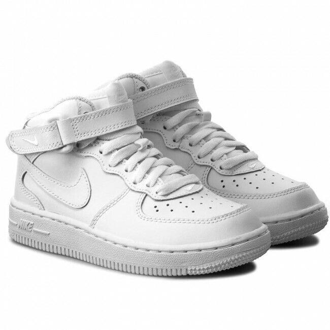Nike Air Force 1 Mid PS 314196-113 Kids Triple White Leather Basketball Shoes G1 - Triple White