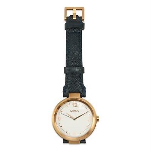Nixon Chameleon 39mm Leather Watch Rose Gold Navy One Size