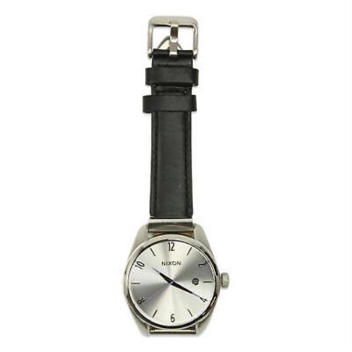 Nixon Womens Bullet 38mm Leather Luxe Watch Silver Black One Size - Silver Black Band