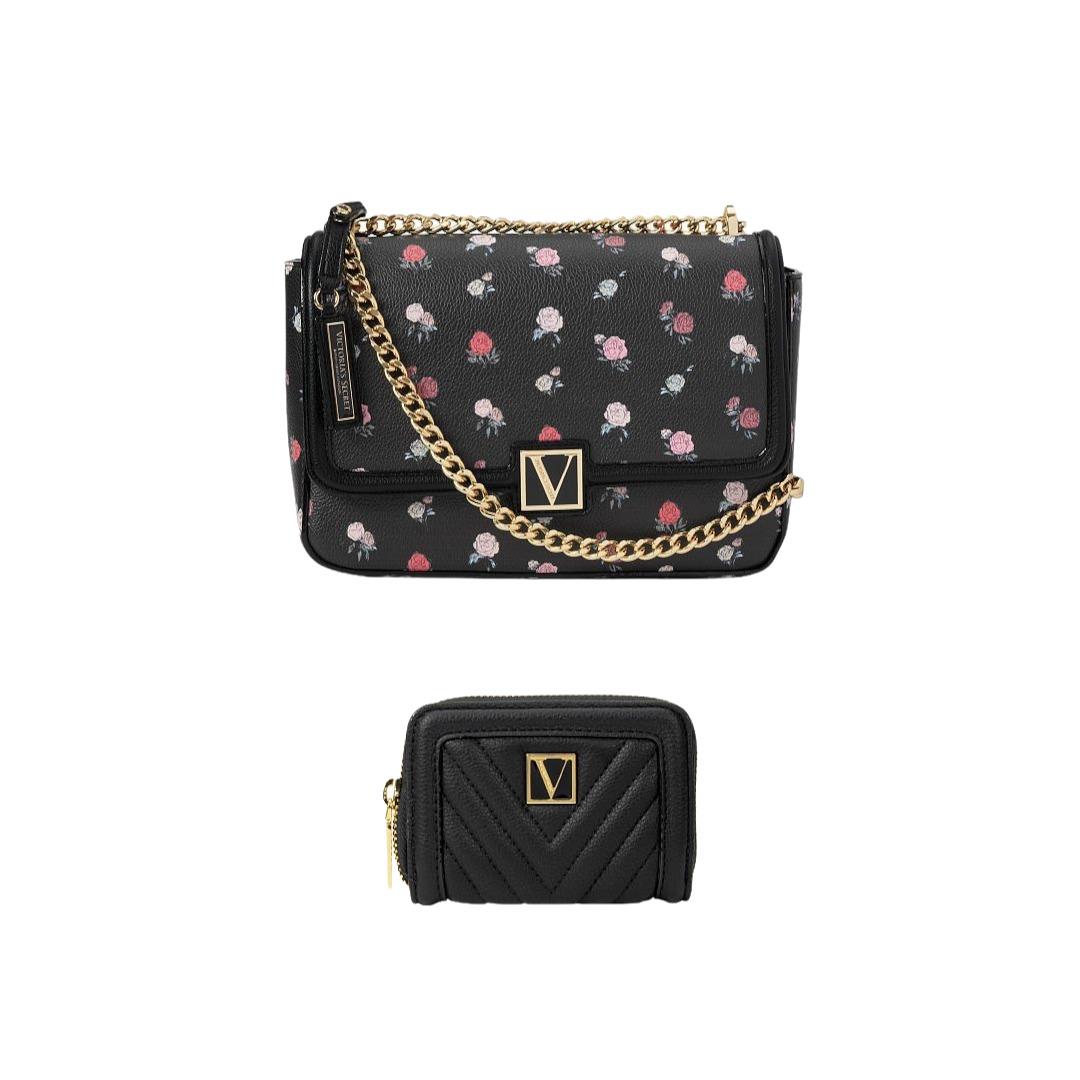 Victoria`s Secret V Logo Medium Shoulder Crossbody Bag Limited Edition Pick BLACK DARK ROSE