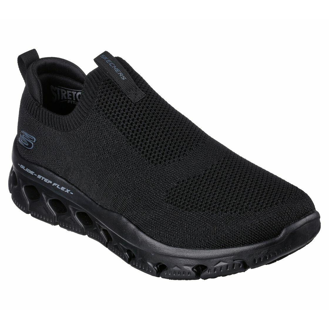 Skechers Wide Fit Glide Step Flex Black Shoes Men Gel Memory Foam Slip On 232325