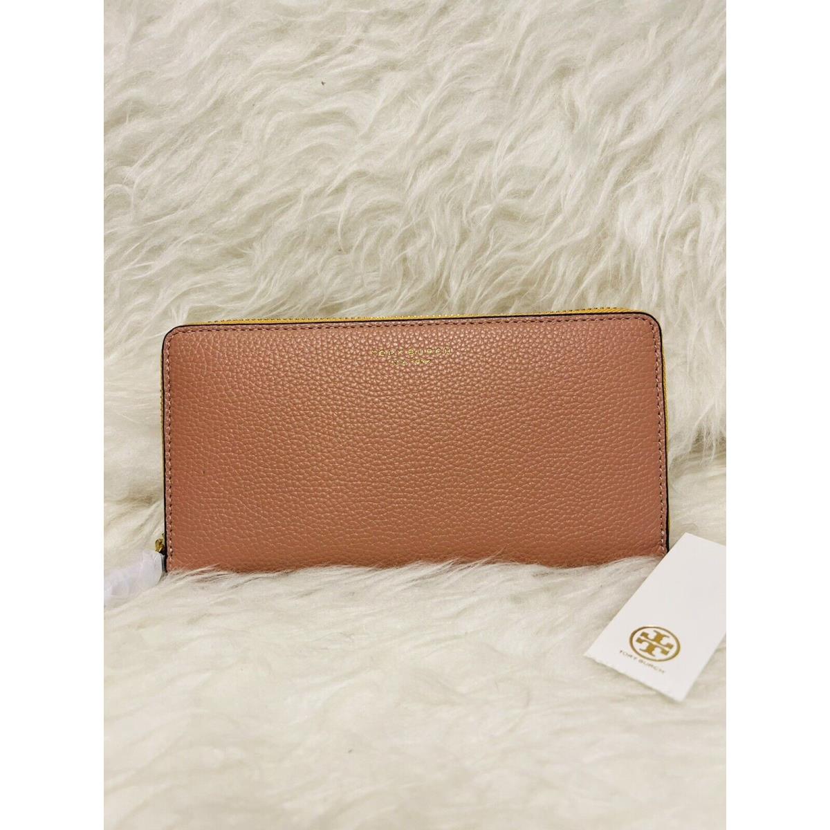 Nip Tory Burch Perry Color-block Soft Leather Zip Continental Wallet-pink/moose