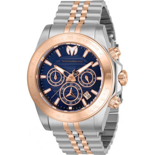 Technomarine Manta Ray Mens 42mm Blue Dial Rose Gold Chronograph Watch TM-219099 - Dial: Blue, Band: Multicolor, Bezel: Rose Gold