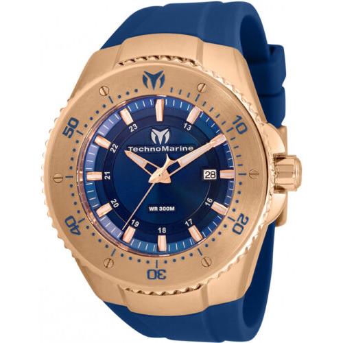 Technomarine Sea Manta Mens 48mm Deep Blue Dial Rose Gold Quartz Watch TM-220061 - Dial: Blue, Band: Blue, Bezel: Blue