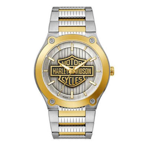 Bulova Harley-davidson Mens Gold Tone B S Stainless Steel Bracelet Watch 78A125