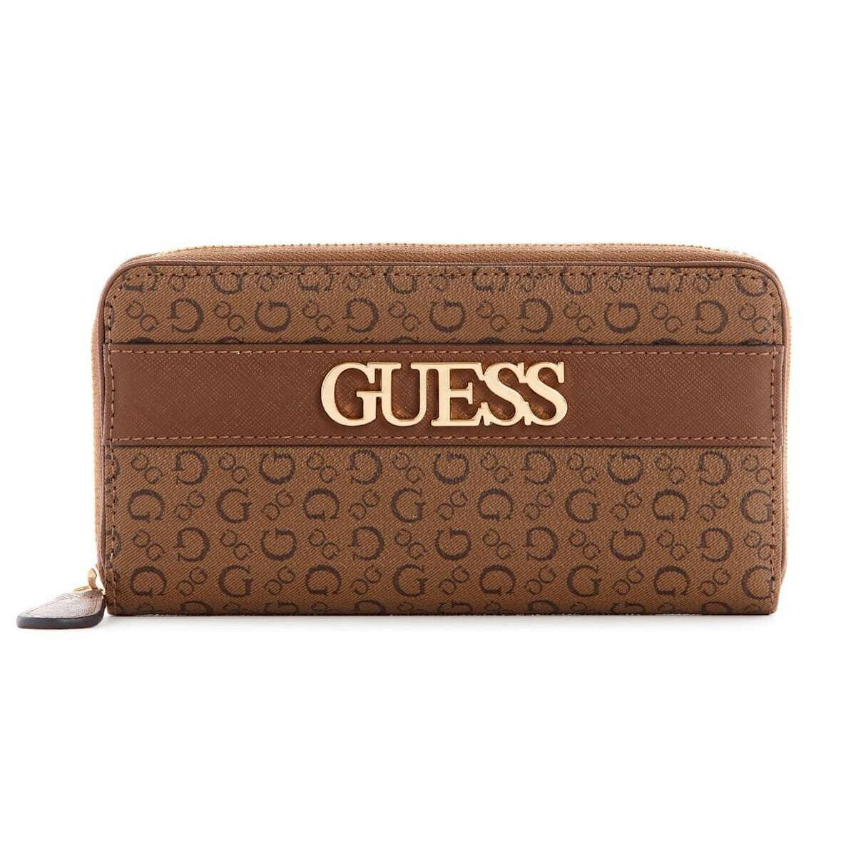 Guess Women`s Logo Print Zip-around Wallet Clutch Bag - Cocoa