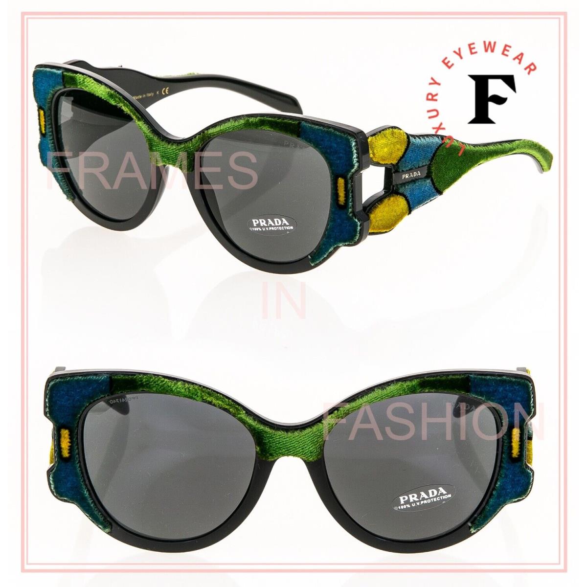 Prada Tapestry Square Velvet PR10US Green Color Block Black Nylon Sunglasses 10U