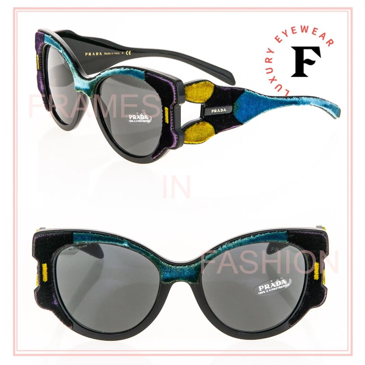 Prada Tapestry Square Velvet PR10US Blue Color Block Black Nylon Sunglasses 10U