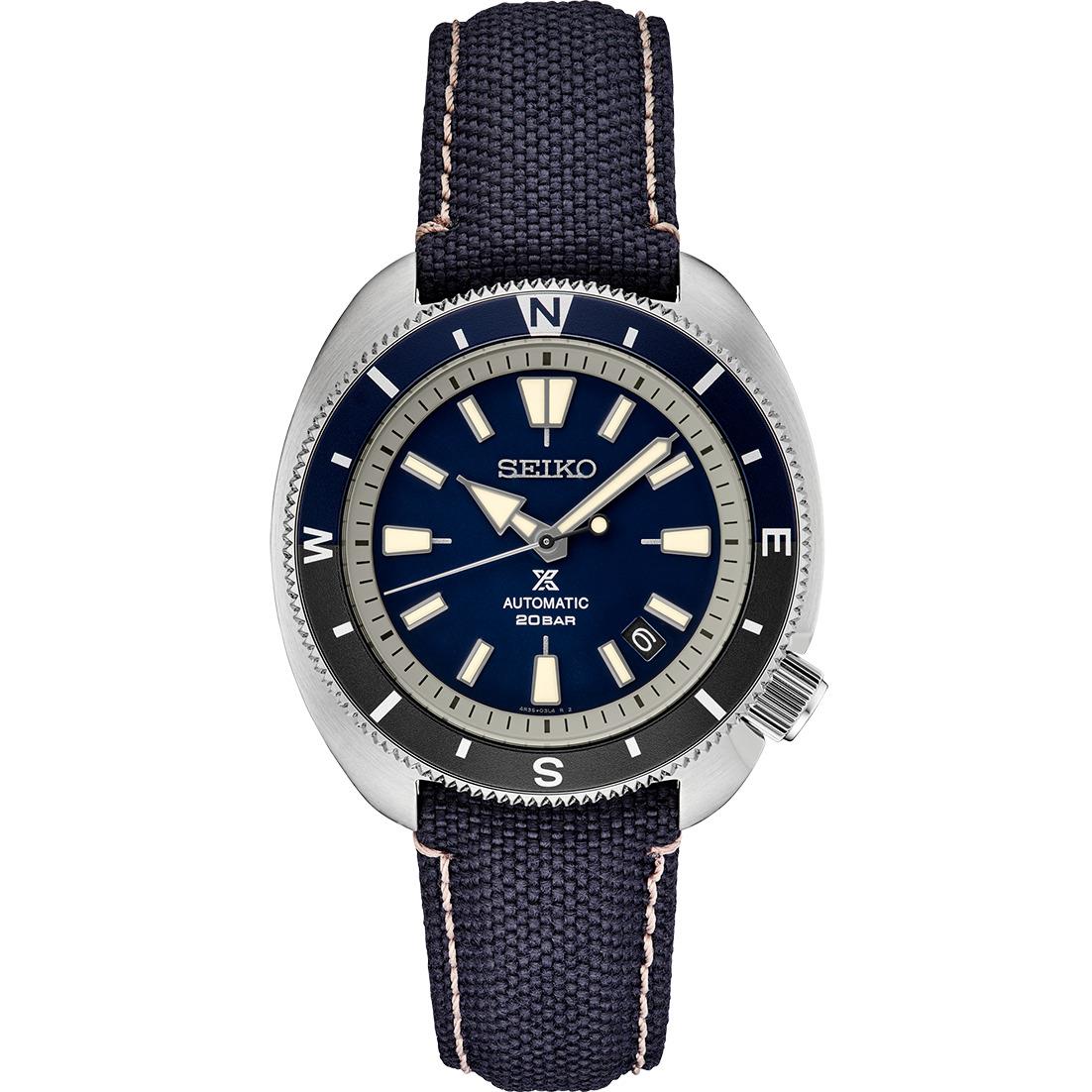 Seiko SRPG15 Prospex Land 42.4mm Steel Blue Dial Nylon Automatic Men`s Watch - Dial: Blue, Band: Blue, Bezel: Black, Blue