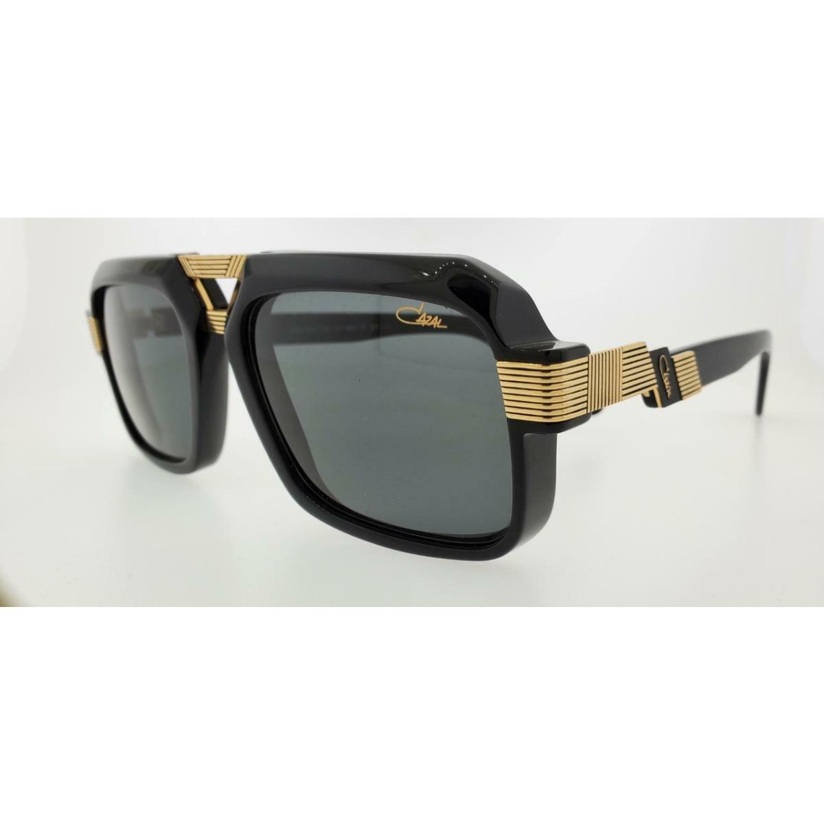 Cazal Sunglasses 669 001 56MM Shiny Black Gold Frame with Gray Lenses