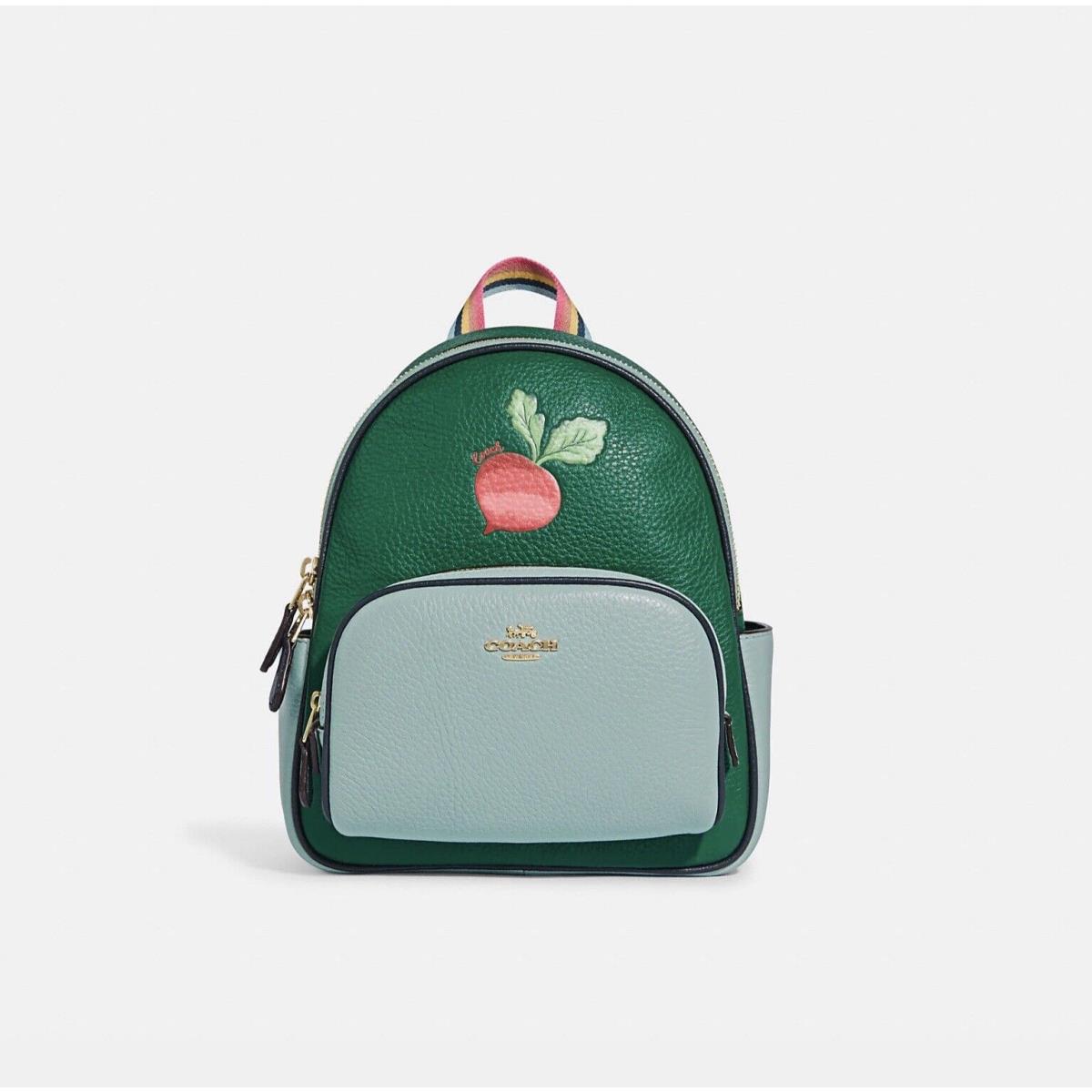 Coach Mini Court Backpack with Radish Gold/green/light Teal Multi