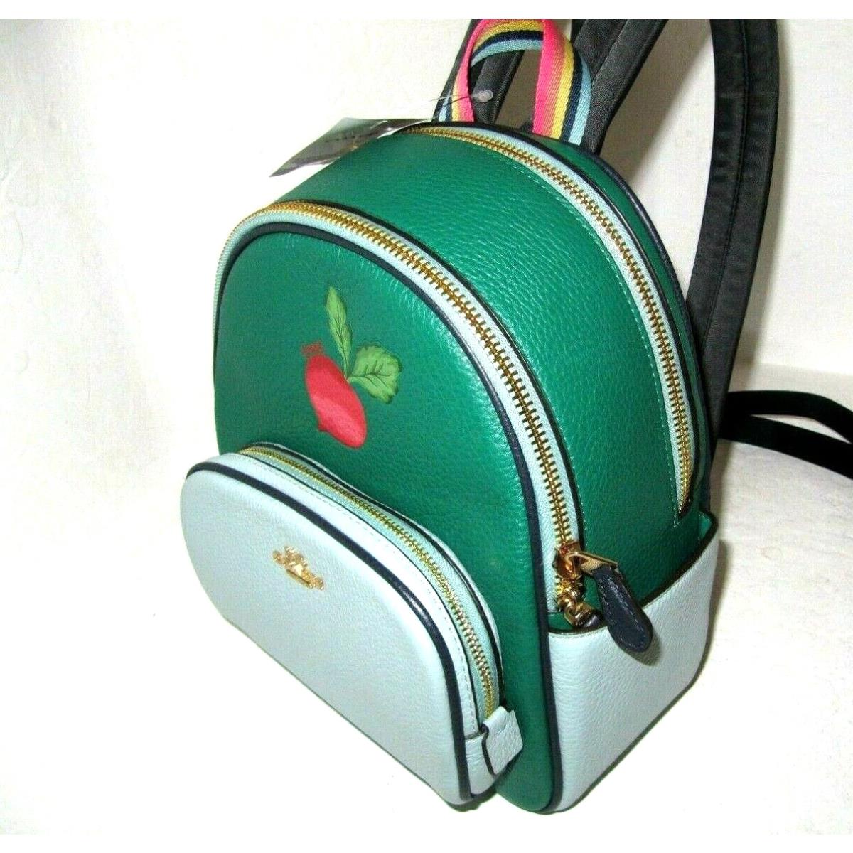 Coach C8259 Mini Court Backpack Bag with Radish Green/light Teal Leather NWT$350