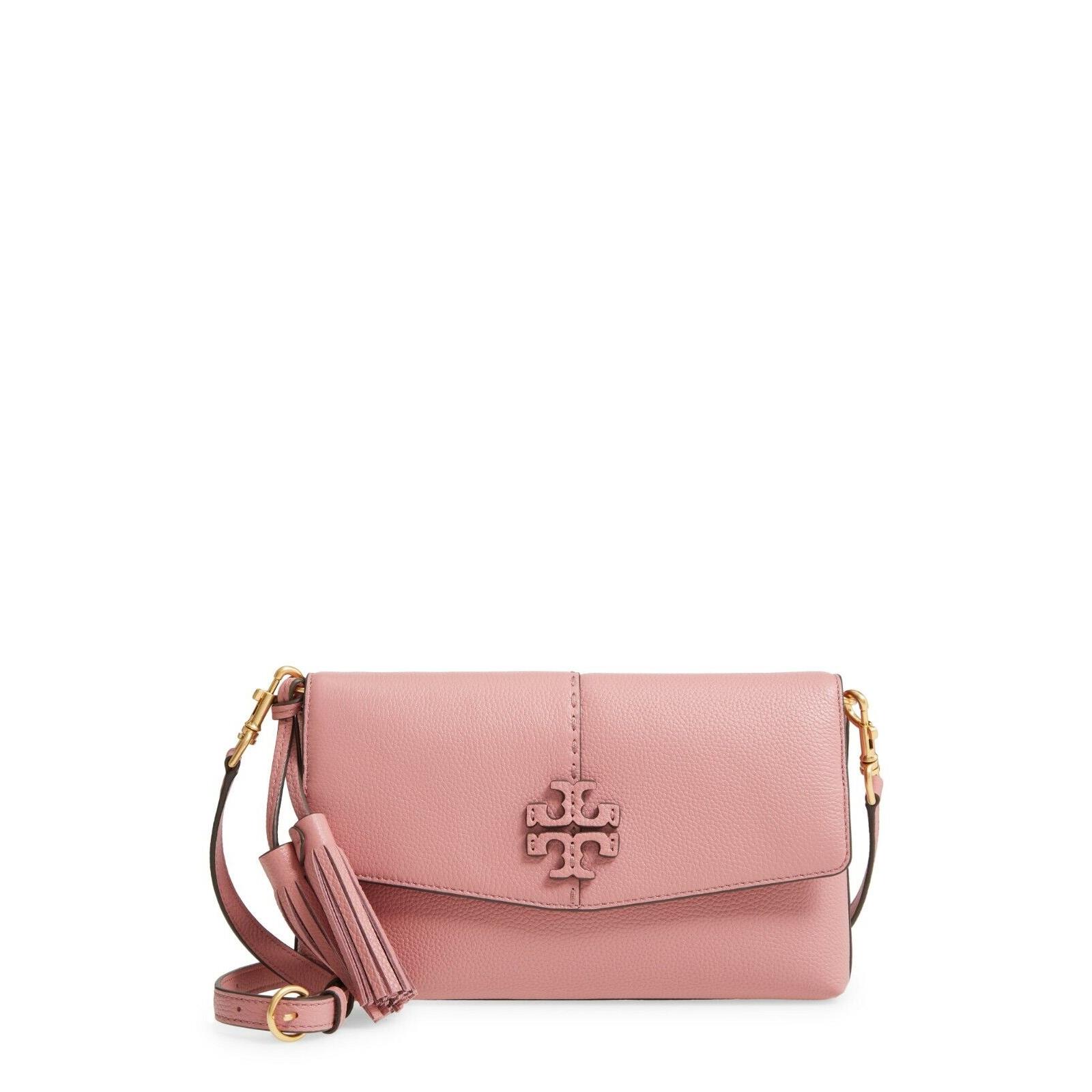 Tory Burch Women Pink Magnolia Mcgraw Pebbled Leather Crossbody Handbag ...