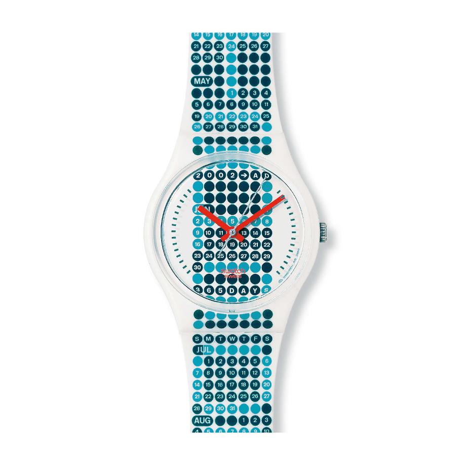 Mint 2001 Swatch Originals Date Line GW129 Collectible Calendar Watch Rare - White Dial, Blue Band