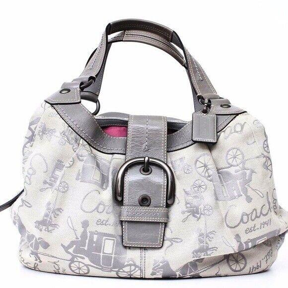 Coach Signature Horse Carriage Large Hobo D1069-F15209 Ivory Gray