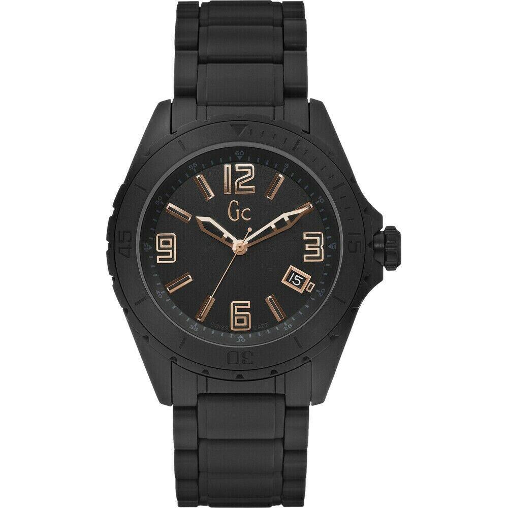 Guess Collection Men`s Blackout Black Ceramic 42MM Watch Gold Numbers X85003G2S