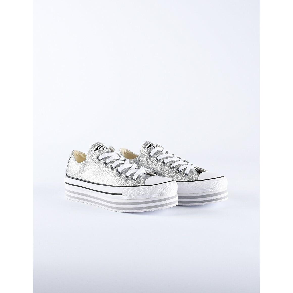Converse Ctas Shiny Metal 564878C Women`s Silver/white Sneaker Shoes HS335 5.5