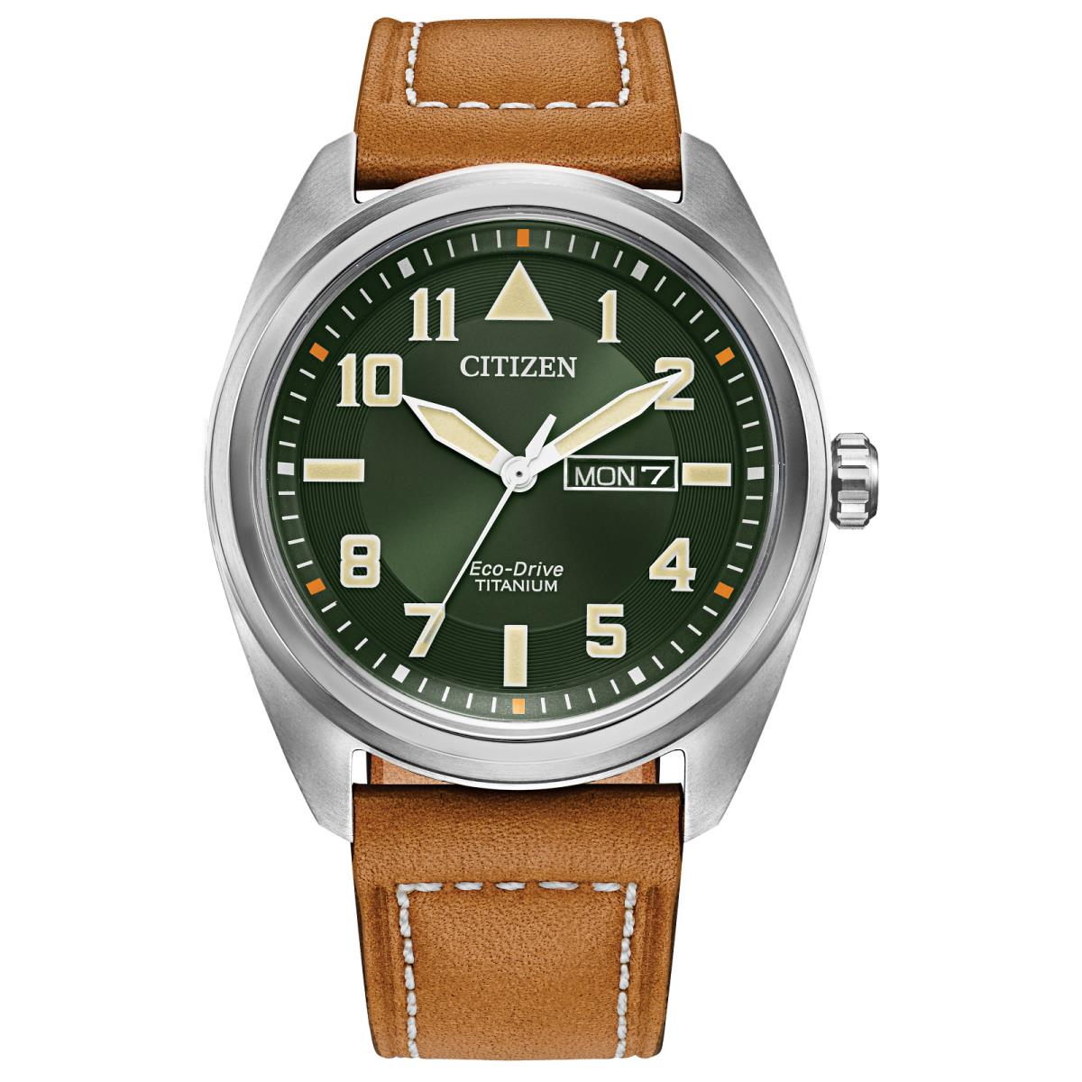 Citizen Eco Drive Garrison Green Dial Super Titanium Leather Strap BM8560-02X