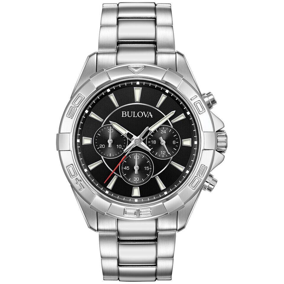 Bulova Men`s Black Chronograph Stainless Steel Watch 96A216 - Dial: Black, Band: Silver, Bezel: Silver