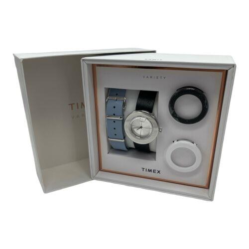 Timex Variety Quarts Silver Leather Band Watch Box Set TWG020100
