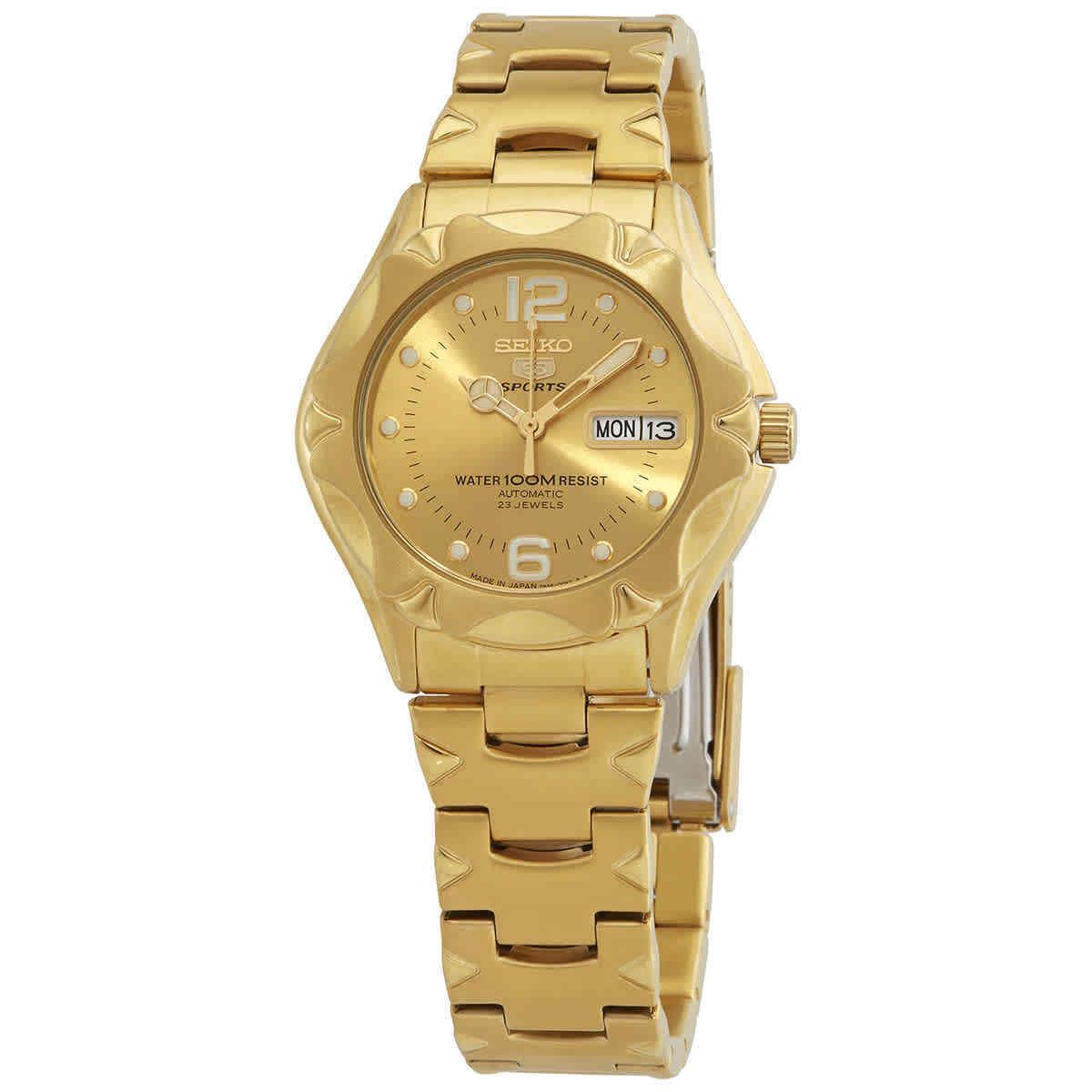 Seiko 5 Automatic Gold Dial Yellow Gold-tone Men`s Watch SNZ460J1