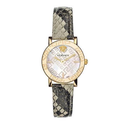 Versace Womens Greca Glass IP Yellow Gold 32mm Strap Fashion Watch