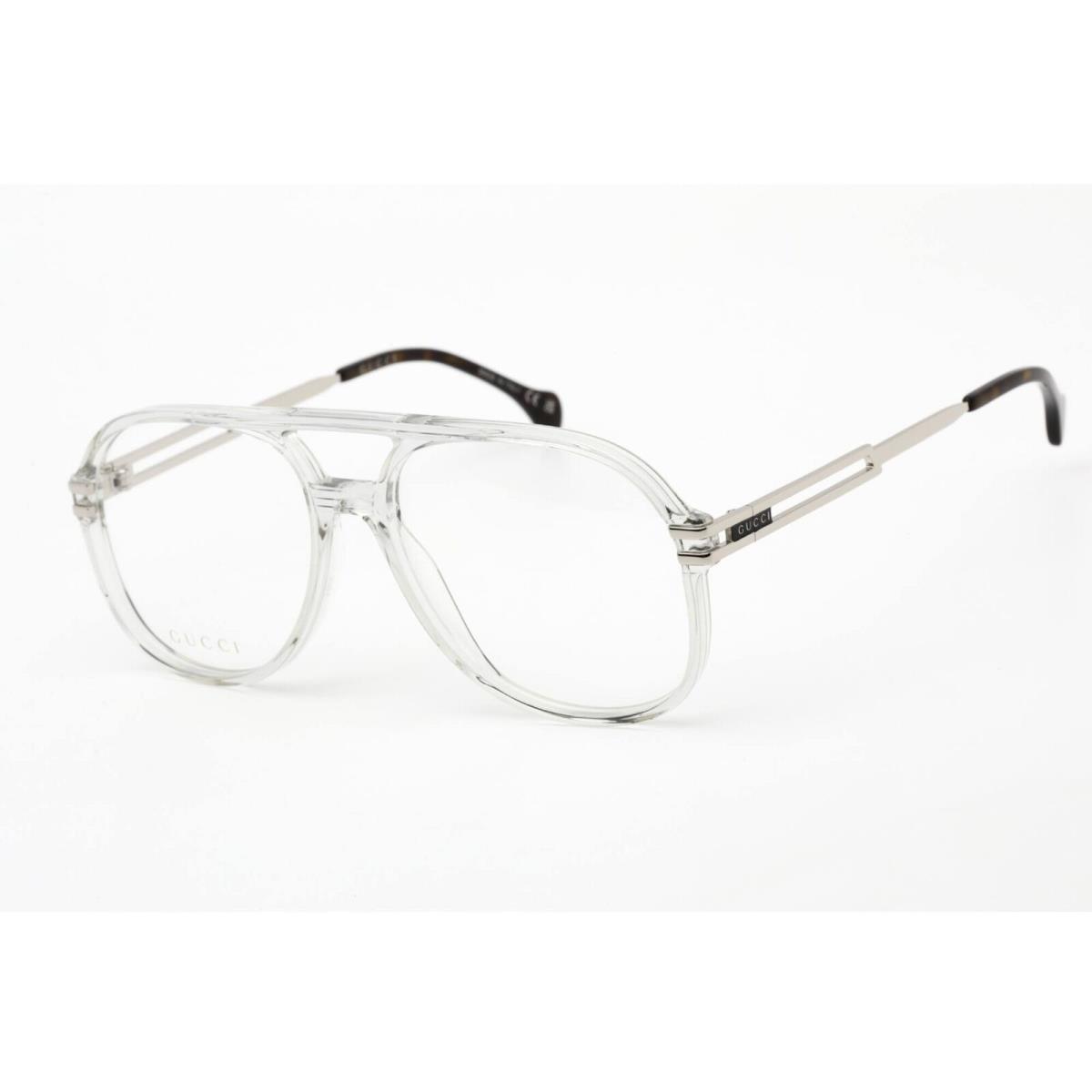 Gucci Men`s Eyeglasses Grey Aviator Full Rim Frame Clear Demo Lens GG1106O 003 - Frame: Grey