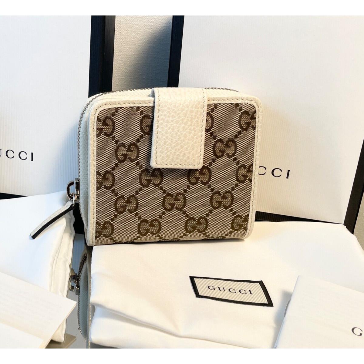 Gucci GG Canvas Ziparound 346056 Ladies Bi-fold Wallet White Leather