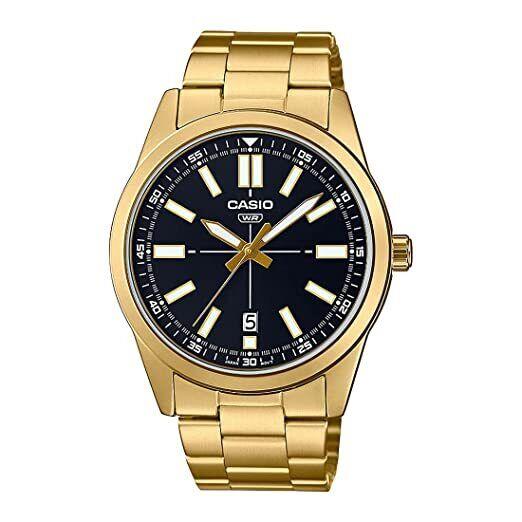 Casio Black Dial Gold Stainless Steel Men`s Analog Watch-MTP-VD02G-1EUDF