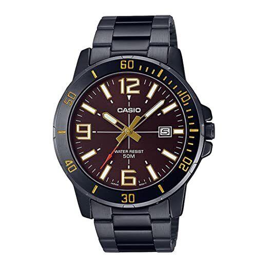 Casio Brown Dial Black Stainless Steel Men`s Analog Watch-MTP-VD01B-5BVUDF