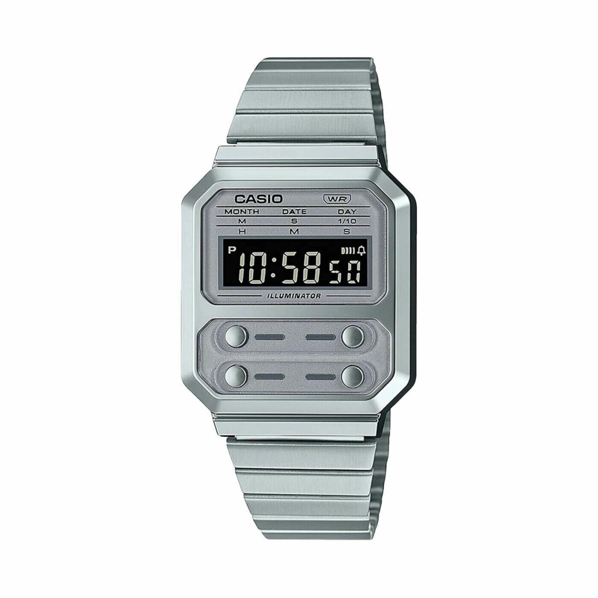 Casio A100WE-7B Vintage Monochromatic Stainless Steel Watch