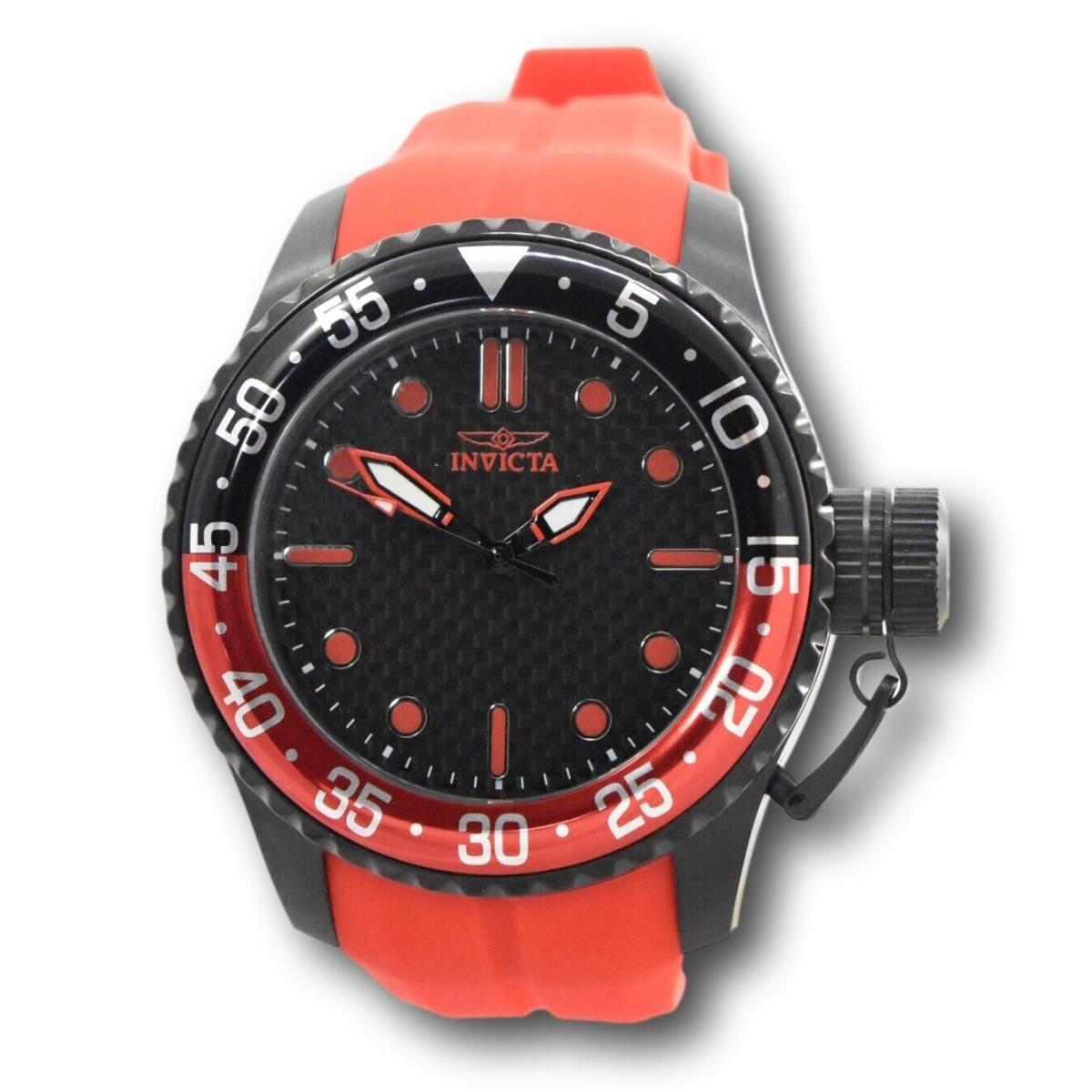 Invicta Pro Diver Men`s 50mm Black Carbon Fiber Red Quartz Watch 38752 Rare