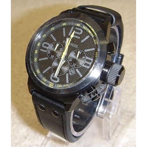 TW Steel Canteen Chronograph Black Dial Black Leather Strap Men`s Watch TW900R