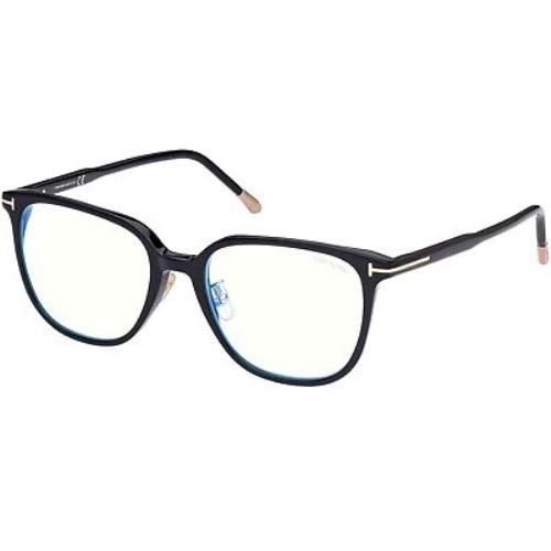 Tom Ford TF 5778 FT5778 -d-b Shiny Blk t Logo Blue Block Lenses 001 Eyeglasses