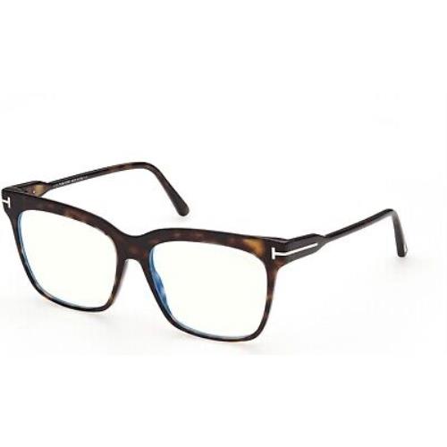 Tom Ford TF 5768 FT5768 -B Shiny Classic Dark Havana t Logo Blue 052 Eyeglasses